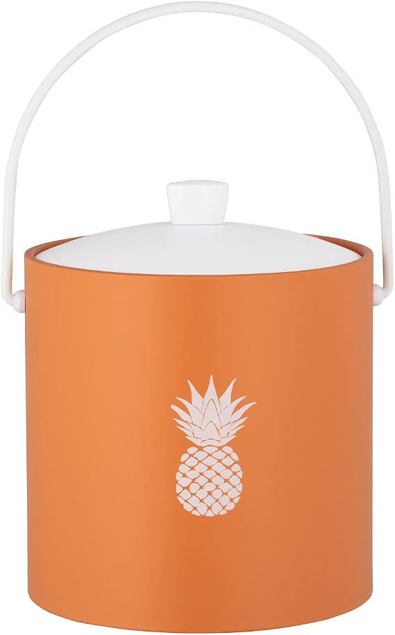 Kraftware Pastimes Collection 3qt Ice Bucket with Acrylic Cover and Bale Handle (Pineapple, Spice Orange)