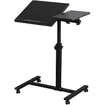 LINGMI Overbed Bedside Desk Mobile Rolling Laptop Stand Incline Overbed Table with Wheels Adjustable Height Tray Table for Laptop Bed Sofa Side Table