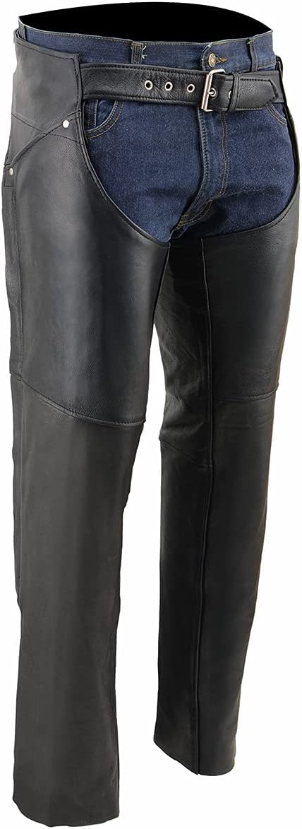Milwaukee Leather Women's Black Premium Leather Motorcycle Rider Chaps w/Deep Hip Pockets/Back Thigh Laces-ML1173-2X-Small