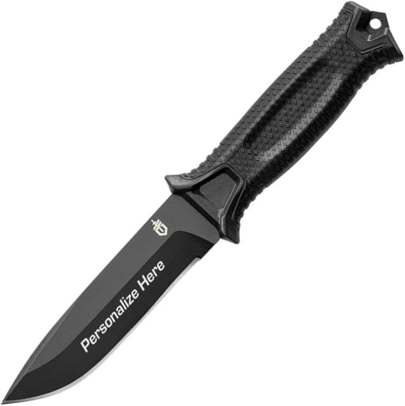 Custom Engraved Gerber Strongarm Black Plain Edge Fixed Blade Knife