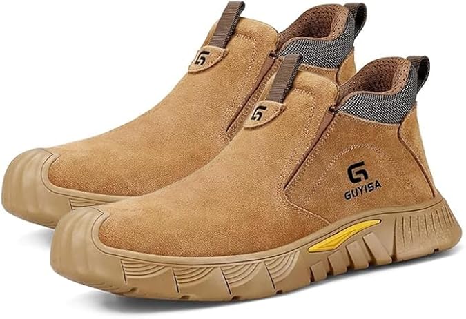 Welding Boots for Men Slip On Work Boots for Men Fireproof Steel Toe Boots Men's Steel Toe Shoes Indestructible Safety Toe Shoes Construction Boots for Welder Men's Work Shoes. Brown