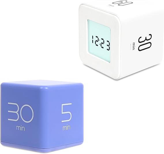 Mooas Cube Timer (Violet) & Multi Cube Clock Timer (White) Productivity Cube Timer, Flip Timer, Gravity Sensor, Time Management Desk Timer for ADHD, Kids, Study, Classroom, Kitchen