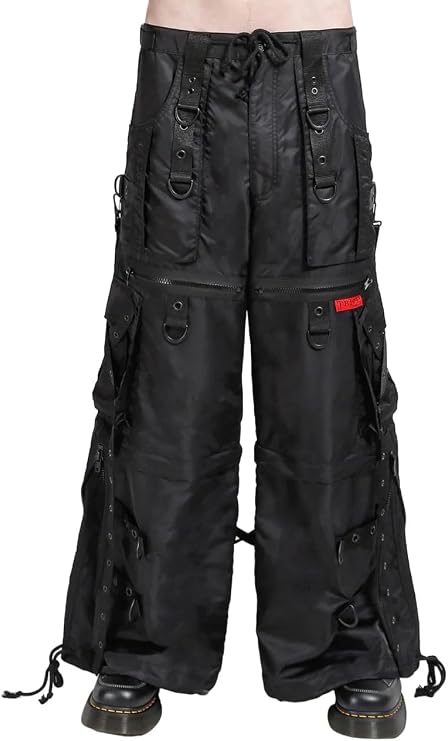 Tripp NYC Unisex Baggy Pants, Black, Convertible Zip-Off Shorts, Adjustable Waist, Nylon, Multiple Sizes