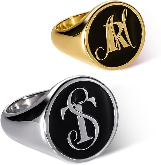 Personalized Two-Letter Stacking Signet Ring - Custom Initials for Him & Her - Sterling Silver Monogram Ring Gift for Mom or Dad