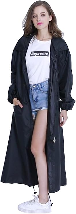 Freesmily Women's Stylish Long Raincoat with Hood and Multi Color Pattern
