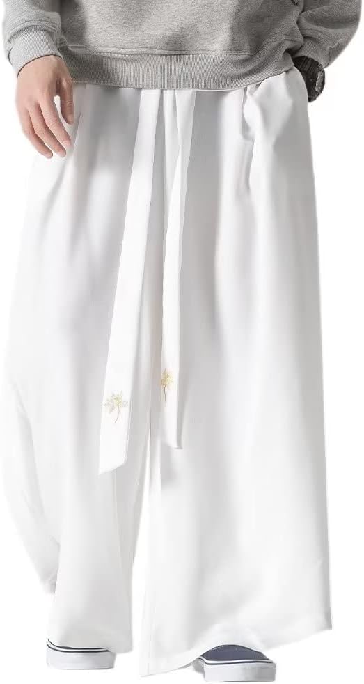 YIMANIE Wide Pants, Hakama Pants, Men's Gaucho Pants, Loose, Belted, Floral Pattern, Plain, Japanese Style Pants, Saruel, Big Silhouette, Costume, Large Size, All Season, Loose Fit