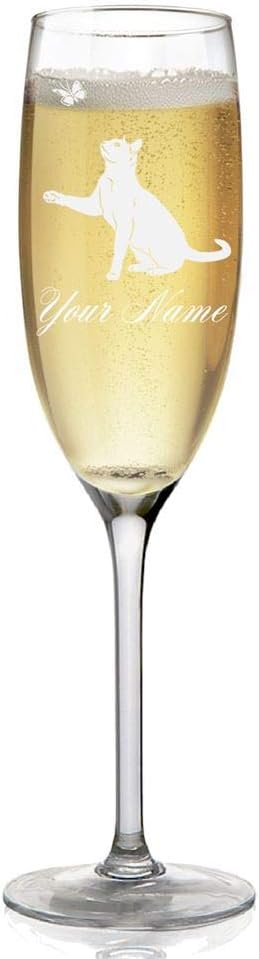 Champagne Glass, Cat with Butterfly, Personalized Engraving Included