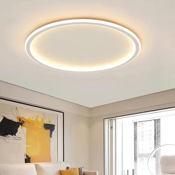 Modern White LED Flush Mount Ceiling Light, 16" Dimmable Fixture