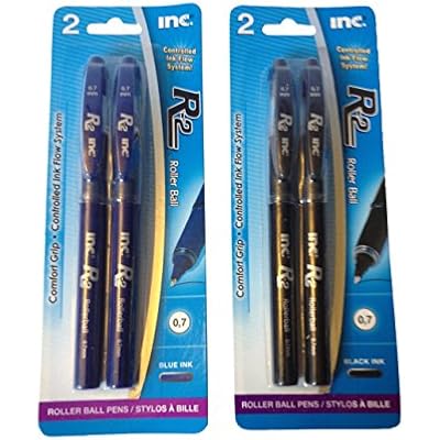 R-2 Roller Ball Pen, 2 Black Ink Plus 2 Blue Ink, Set of 4 Pens