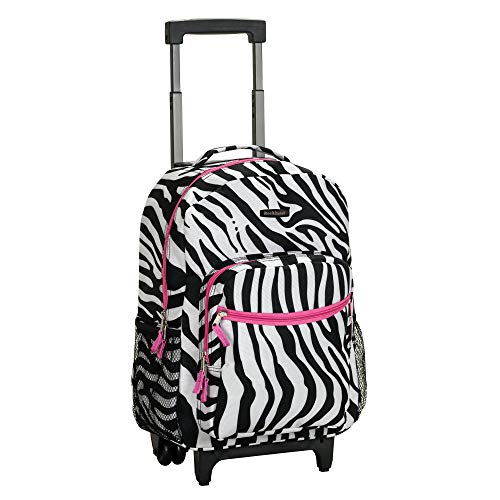 Rockland Double Handle Rolling Backpack, Pink Zebra, 17