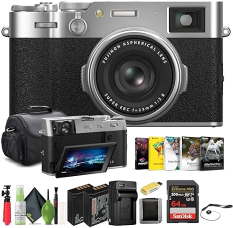 FUJIFILM X100VI Digital Camera (Silver) (16821822) + 64GB Card + Card Reader + NP-W126 Battery + Charger + Corel Photo Software + Case + Flex Tripod + Memory Card Wallet + Cleaning Kit + Cap Keeper
