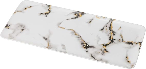 Royalty Porcelain White Black Marble Serving Platter 14 Inches, Food Tray