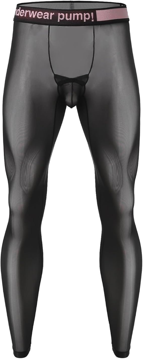 Jhaoyu Men's Ultra-thin Sheer See Through Tights Stretchy Pajamas Bottoms Silky Yoga Pants Leggings