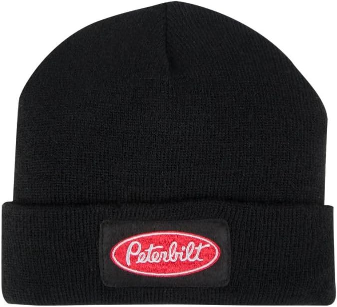PETERBILT Black Knit Cuff Beanie, Embroidered Oval Logo, Acrylic
