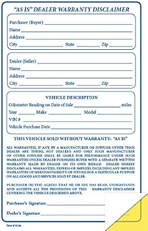 "As is" Dealer Disclaimer