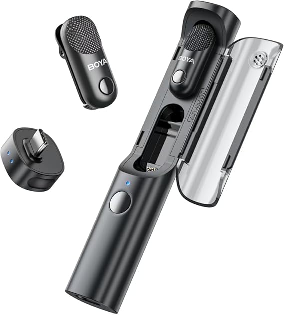 BOYA Magic Wireless Mini Microphones for iPhone 15-16/Android, 4 Form-in-1 Mic, 7g Lightweight, AI Noise Reduction, 48kHz/24bit, APP Control, 328ft Range, Microphone for Recording (Stand not included)
