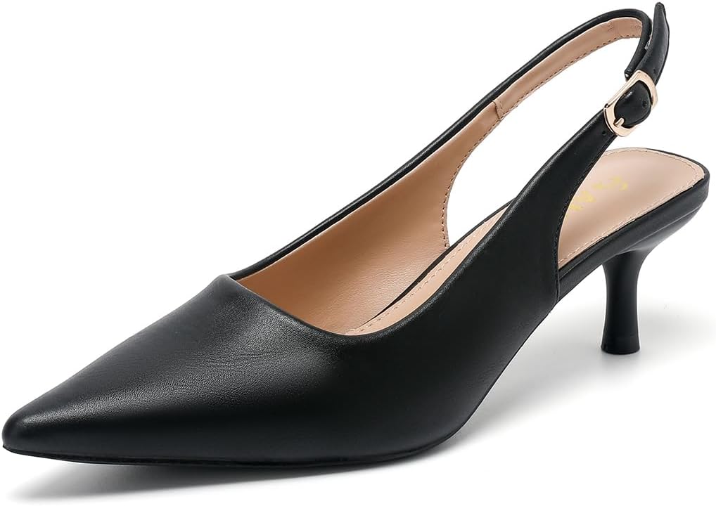 Amoji Womens 2 Inch Pointed Toe Low Kitten Heel Slingback Pump Party Wedding Dress Shoes FZ321