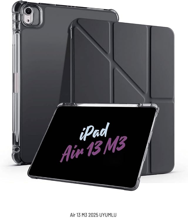 iPad Air 13 inç 2025 M3 Çip ile Uyumlu Kalem Bölmeli Standlı Akıllı Fuchsia Trifolding Tablet Kılıfı