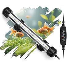 LED Submersible Aquarium Light 4W Underwater Fish Tank Light with Blue White&Blue and White Three Light Modes Timer Automatic On/Off and Dimmer Brightness Adjustable (7.5inch)