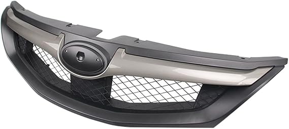 Matte Black W/Silver Front Upper Grille For 2008-2010 Subaru Impreza WRX | Brand of Hyper Glory, Hatchback Only, OE Style, ABS, Replacement Front Bumper Hood Grill Assembly, 1PC