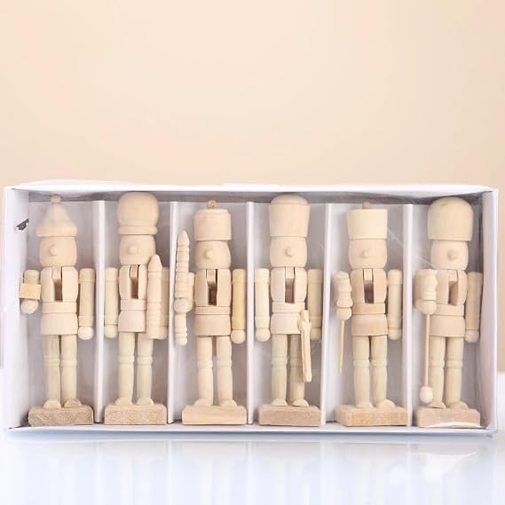 RCFINE 6-Piece DIY Nutcracker Unfinished Blank Unpainted Nutcracker Figurine Ornament Set for Table Home Decoration