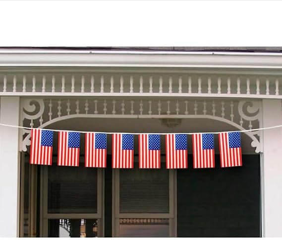 PMU Patriotic American Flag Pennant Banner 8 Ft 4th of July Decoration, Red White & Blue Decor, USA Flag Bunting Banners, Easy-to-Hang Patriotic Banner for Outdoor Decoration & Memorial Day