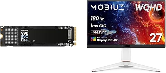 Samsung 990 EVO Plus 1TB PCIe Gen 4.0 x 4 NVMe M.2 2280 TLC NAND Up to 7,150 MB/s Internal SSD MZ-V9S1T0B-IT/EC BenQ MOBIUZ EX271Q