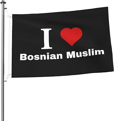 I love Bosnian Muslim Flag 2x3 Ft Durable Polyester Double-Sided Funny Outdoor Patio Yard Decorative Banner