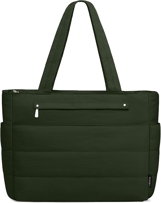 Tote Bag for Women Lightweight Quilted Puffy, Shoulder Bag with Storage for Work Travel Gym, Fits 15.6 Inch Laptop