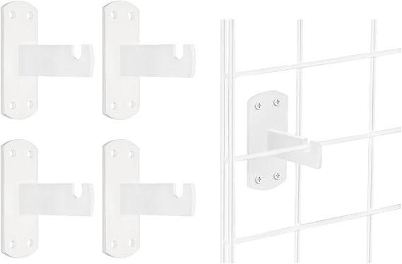 Universal Gridwall Mounting Plates for Wall Installation, White Metal Grid Wall Mount Hardware, Compatible with Most Gridwall Panels, 4 Pack, White Finish