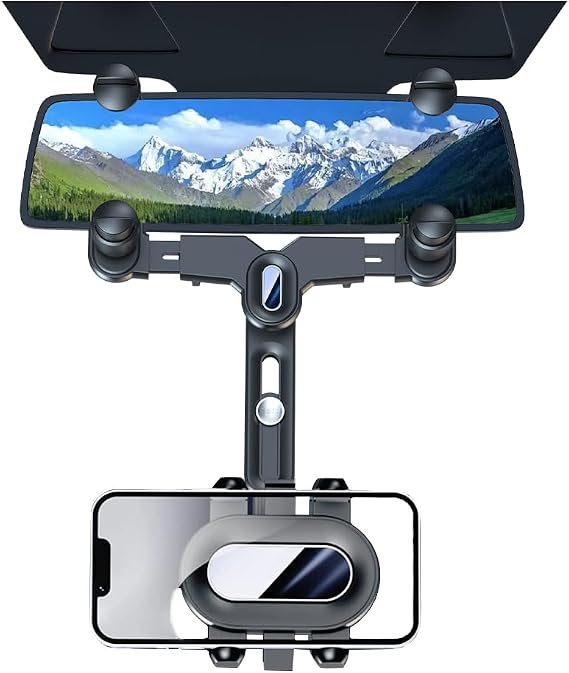 Turcee Car Rearview Mirror Navigation Phone Holder, 360 Rotatable and Retractable, for iPhone, Samsung Galaxy & All Smartphones