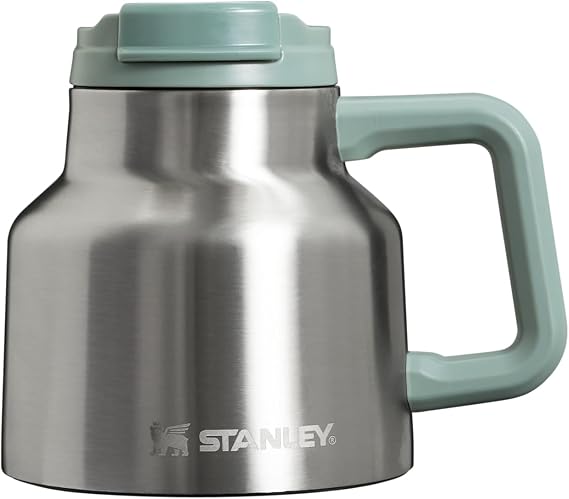 STANLEY Tough-To-Tip Admiral's Mug 20 oz | Twist-on Flip Open Lid | Wide Body with Non-Skid Rubber Base | Insulated Stainless Steel Coffee Cup | BPA-Free | Stainless Steel Shale