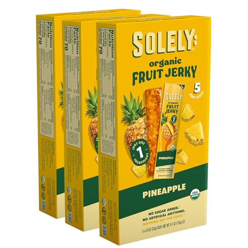 SOLELY - Organic Pineapple Fruit Jerky - 15 Individually Wrapped Strips - Fruit Leather Made from Dried Fruit - Healthy Snacks for Adults & Kids - Non GMO, Vegan Snacks - 0.8oz 23g