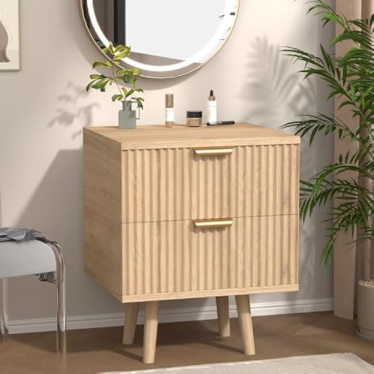 15x14x23Inch Wooden Fluted Dresser for Bedroom,Modern Wide Chest of 2 Drawers Dressers for Bedroom Furniture,Dresser with Storage, Easy to Assemble Dressers for Living Room,Hallway