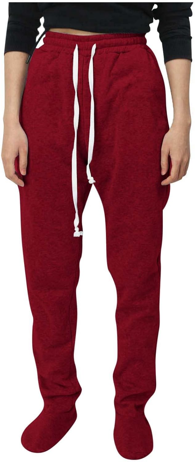 Footed Pajamas for Women Pants Sleepwear Solid Comfy Drawstring Sweatpants Holidays Winter Lined Trousers Loungewear