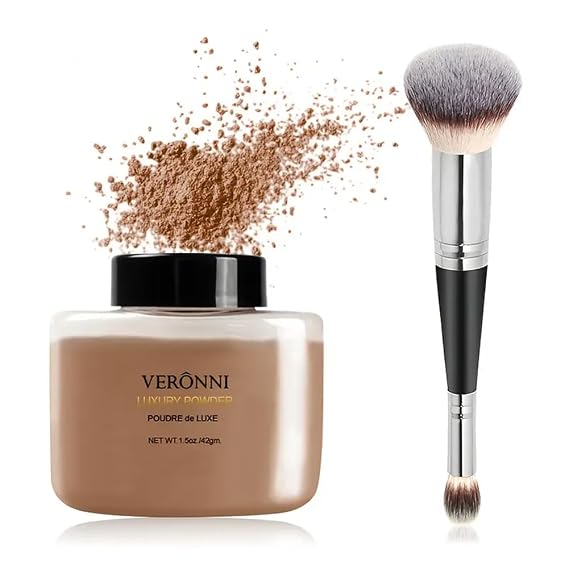 VERONNI Oil Control Loose Setting Powder Matte Finishing Powder for Face, Shine-Free & Long-Lasting, Lightweight Makeup Setting Powder to Set Foundation, Includes Dual-Ended Powder Brush