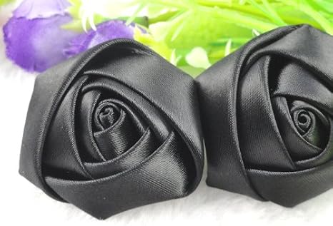 YAKA 20pcs Handmade Stereo Fabric Rose Flowers for DIY Headdress Flowers Headbands Clips,Rose Wedding Decor Hair Bow Appliques Craft Sewing Accessories (Black)