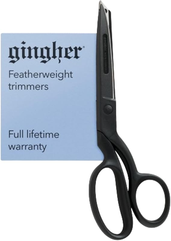 Gingher 8" Featherweight Bent Handle Fabric Scissors, Black Nylon Handles | For Sewing & Household Projects, Bent Handle For Comfort, Ergonomic Contoured Handles, Stainless Steel Blades, Two Ounces