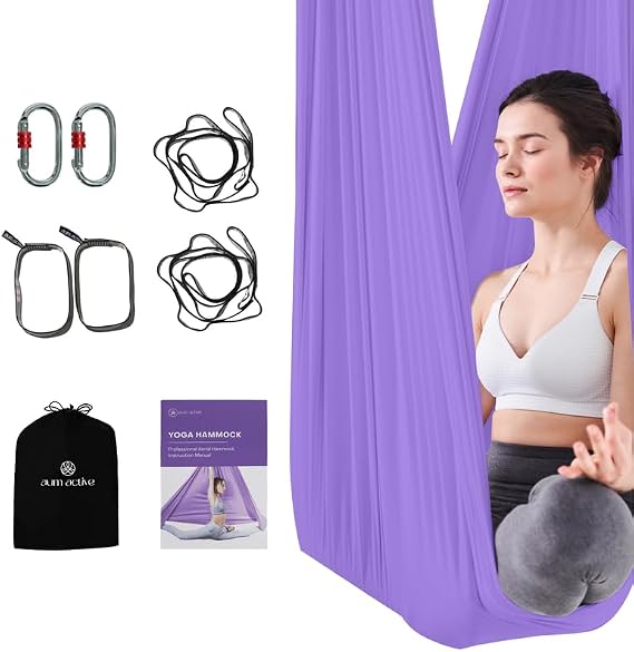 Aerial Yoga Hammock Swing, 4.5 Yards, Aerial Silks with Hardware | Knitted fabric with extension straps and a pose guide for aerial yoga, home gym and studio practice, suitable for all levels