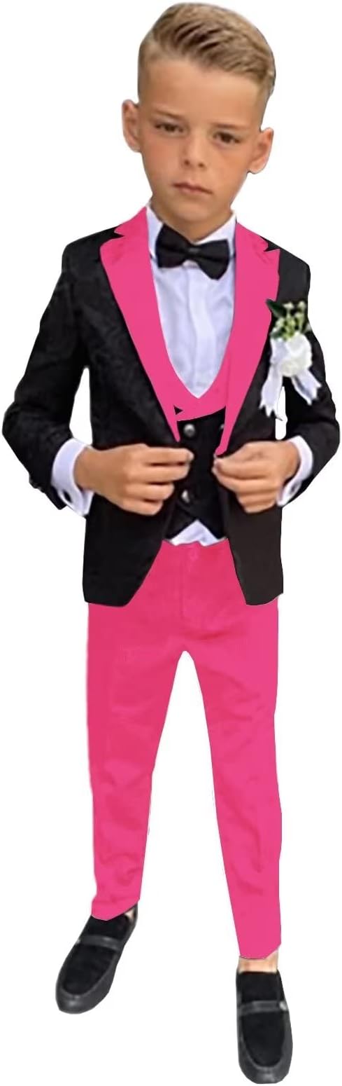 SAROULU Black Jacqurd Boy Wedding Suit Peaked Label Formal Party Celebrity Dress Ring Bearer Outfits
