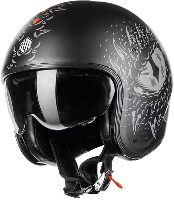 ILM Fiberglass Open Face Motorcycle 3/4 Half Helmet for Men Women Lightweight Vintage with Visor for Moped Cruiser Scooter DOT Model MO310P