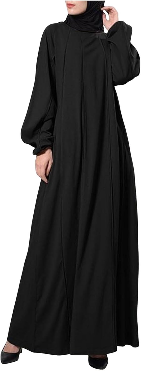 Muslim Dresses for Women Islamic Prayer Ramadan Eid Dress with Belt Kaftan Abayas Solid Loose Fit Long Robe