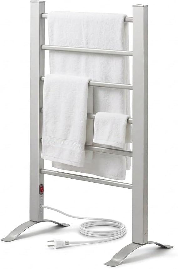 Pursonic TW300 Towel Warmer Rack for Bathroom 6-Bar Electric Heated Towel Rack, Wall Mounted or Freestanding Setup, Plug-In Towel Dryer, Minimal Assembly Chrome-Plated