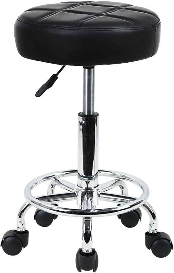 KKTONER Round Rolling Stool Chair PU Leather Height Adjustable Swivel Drafting Work SPA Shop Medical Salon Stools with Wheels Office Chair Small (Black)