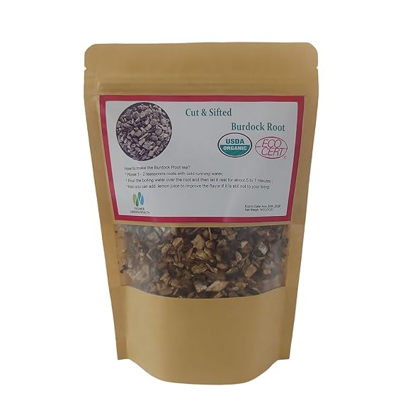 Cut & Sifted Organic Burdock Root Tea Caffeine Free 5 Ounces - Herbal Ingredient Dried Arctium lappa Tea 142G