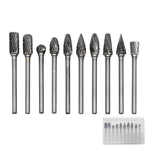 Tungsten Carbide Rotary Burr Set, 10pcs 18 Inch Shank Bits | Long Grinding Bits for Metal, Wood & Plastic, Professional Grade for Die Grinder and All Rotary Tools, 4-Inch Length for Deep Access