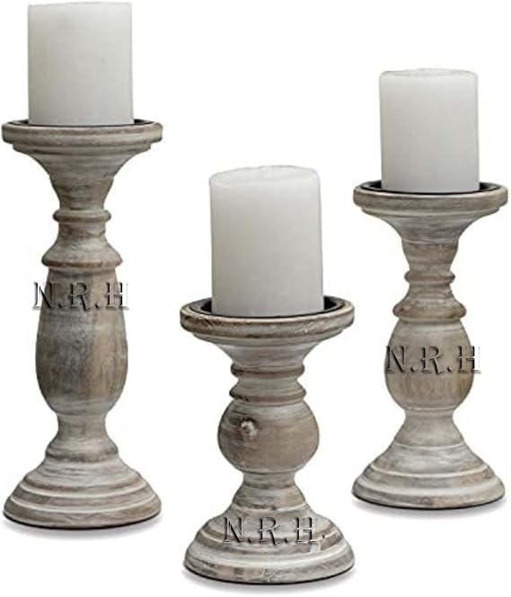 Candle Holders for Pillar Candles - Large Tall Candle Holders for Pillar Candles - Wooden Set of 3