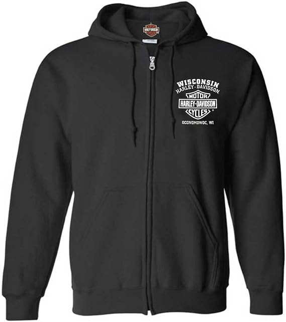 Harley-Davidson Men's Shady Biker Skull Cotton-Blend Zip-Up Hoodie, Black