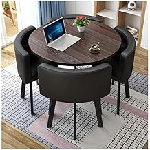 Modern Conference Room Table Business Coffee Table Space-Saving Furniture, Small Meeting Room Table, Office Reception Round Table Simple Kitchen Dining Table Set 1 Table 4 Chairs(Color:Black Leather)