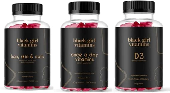 Black Girl Vitamins Look Good Feel Good Bundle Hair Skin & Nails, Vitamin D3 2000IU & Once a Day Multivitamin - Women's Supplement Bundle Energy, Immunity & Beauty Support